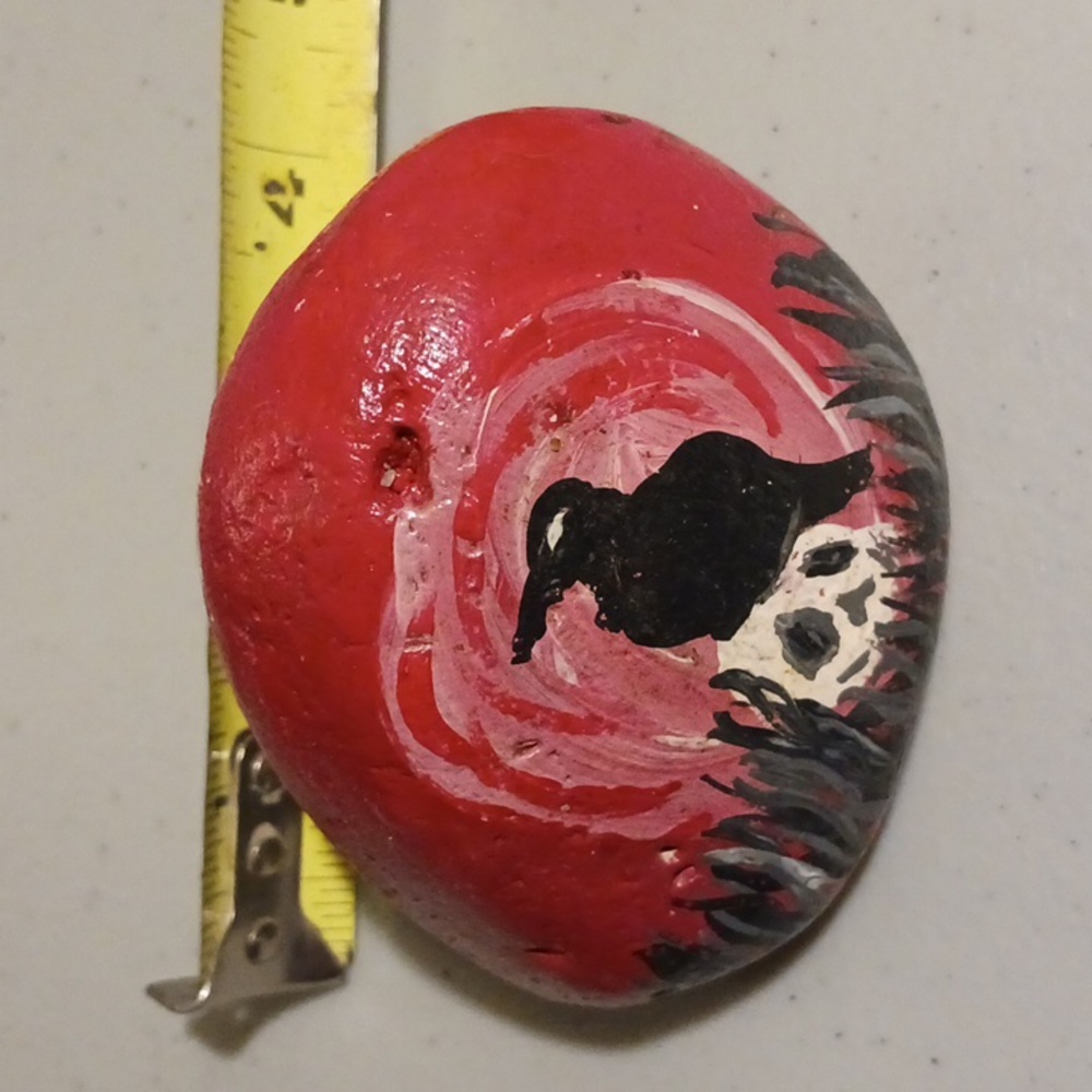 Crow Skull Painted Art Rock Stone Paper Weight #eshopchicago RARE Original - Picture 2 of 6